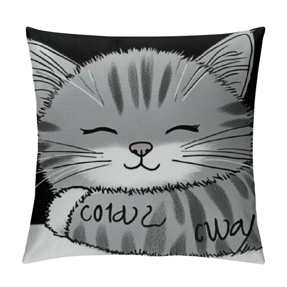 Patifu Happy Sleepy Kitty Print Cat Soft Throw Pillow Cover Cushion Cover decor for Sofa Couch Bed Kitty Lover,Cat Lover Gifts, Funny Cat Pillow Cover, Cat Mom Gifts for Women, Gifts Cat Lady 12x12in