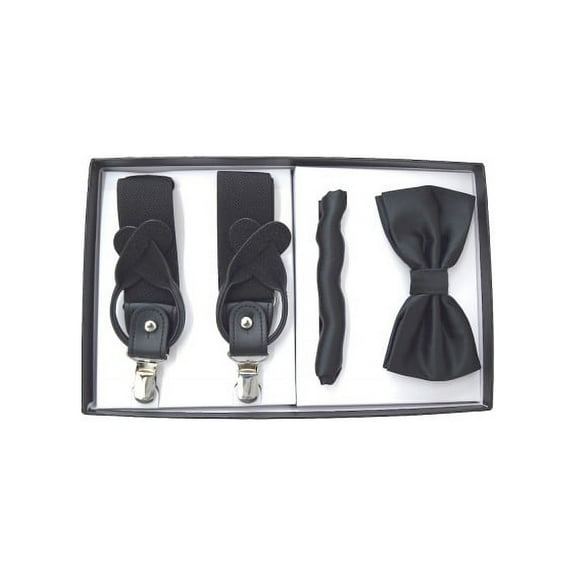 Mens Suspenders Solid Colors Y Shaped Adjustable Classic Great Tuxedo Style-Black