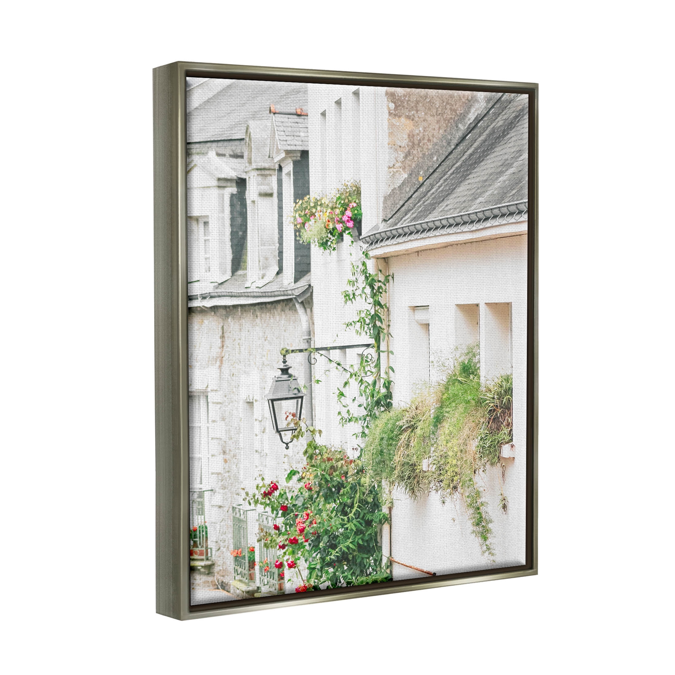 Town Street Blooming Vines Town & City Photograph Luster Gray Framed Art Print Wall Art