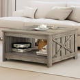 thumbnail image 4 of Dextrus Coffee Table with Storage, Square Wood Farmhouse Coffee Table with Barn Door for Living Room, Grey, 4 of 7