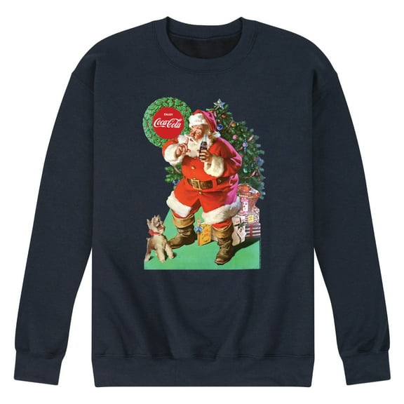 Coca-Cola - Vintage Santa with Dog - Men's Long Sleeve Crew Fleece Sweatshirt