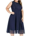 thumbnail image 2 of HKEJIAOI Cadeau d'Anniversaire Liquidation Robe de Bal Décontractée Col Rond Robe Sans Manches Col Rond Femme Solide Robe en Chiffon Mi-Mollet Bleue, 2 of 9