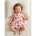 thumbnail image 5 of BemeyourBBs Newborn Baby Girl 4th of July Outfit Patriotic Romper Dress Independent Day Clothes Cotton Linen Fourth of July Heart American Flag Print Sleeveless Strap Tie-up Ruffle Bodysuit Dress, 5 of 9