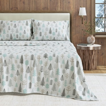 Great Bay Home Lodge Flannel Sheet Set - 100% Turkish Cotton - Double Brushed - Queen, Winter Forest