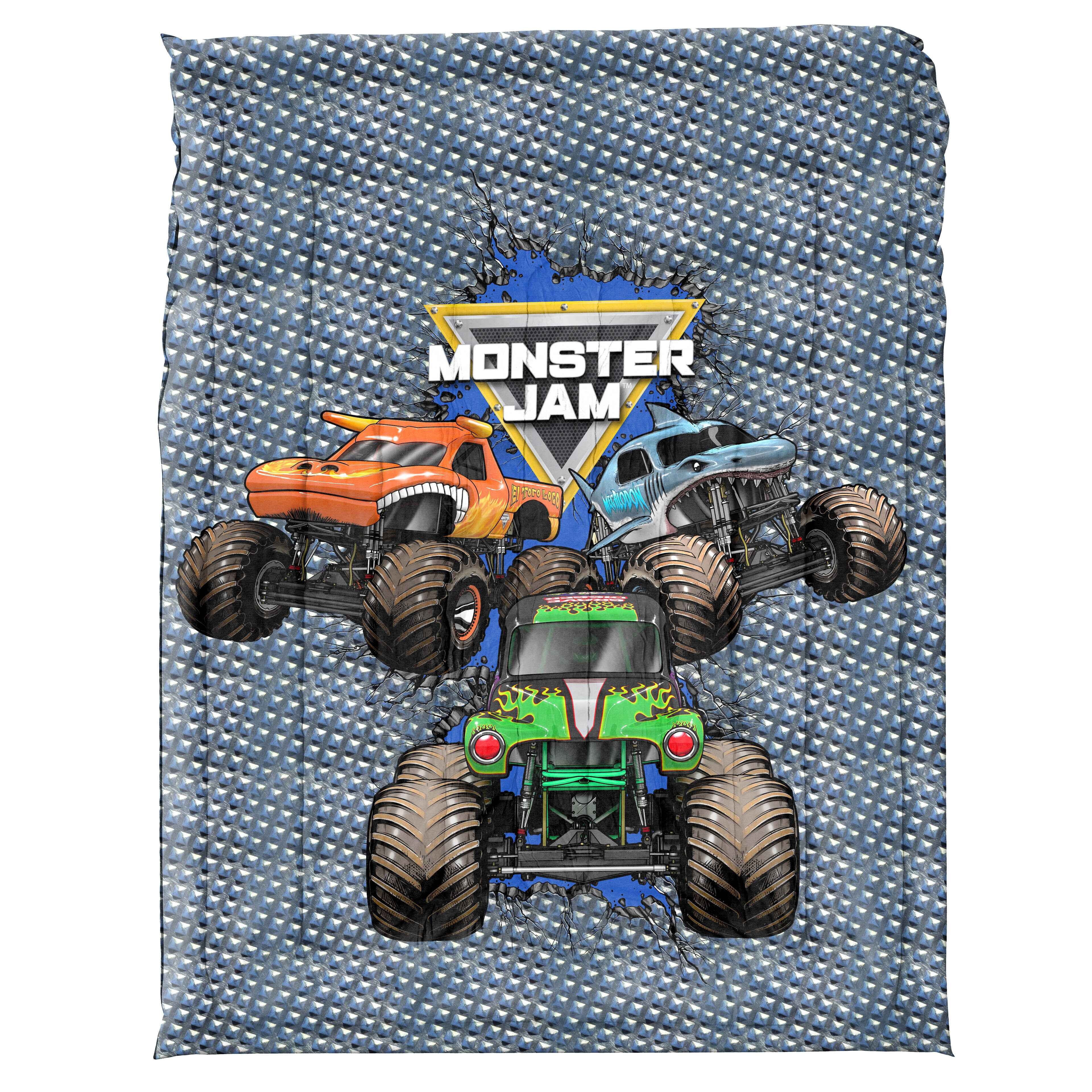 Monster Jam Smash & Mash Kids Multicolor 2 Piece Reversible Comforter and Pillowcase Bedding Set, Twin/Full