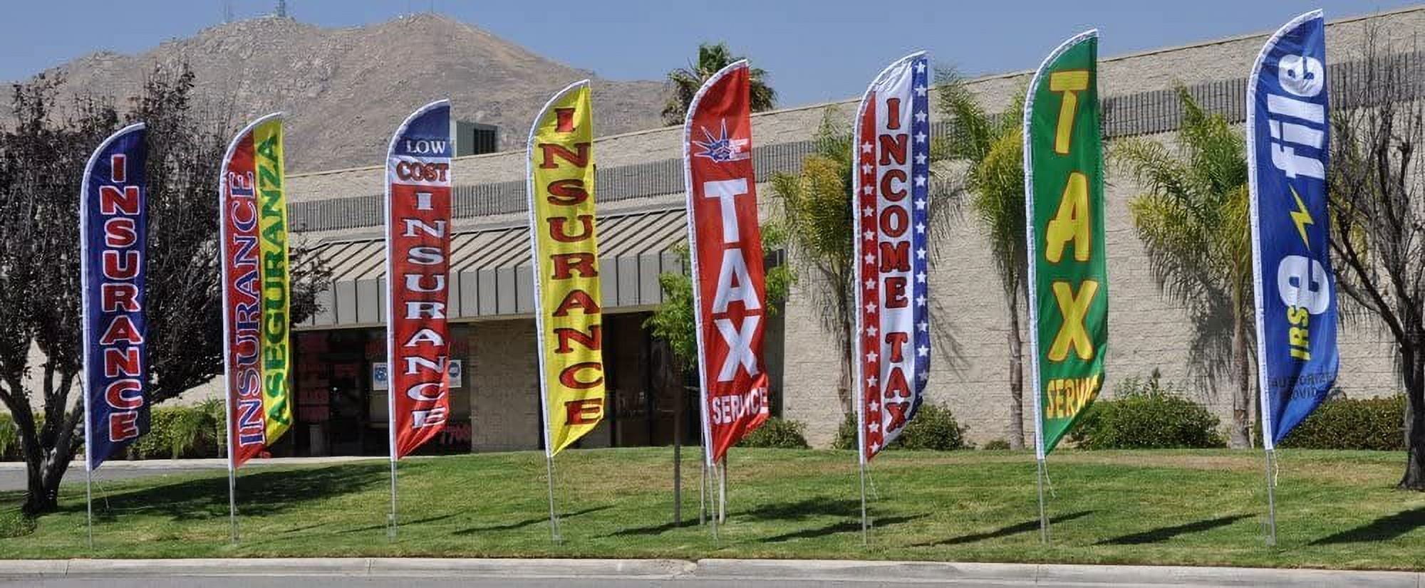 Income Tax Service Advertising Feather Banner Swooper Flag Sign with Flag Pole Kit and Ground Stake, Stars Stripes