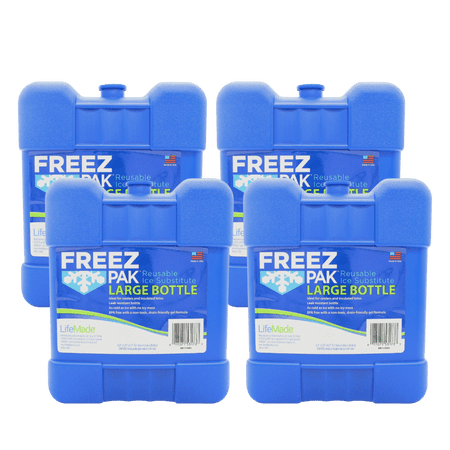 Freez Pak Large 2lb Ice Pack Block - Reusable & Compact Ice Substitute Pack for Lunch Boxes, Coolers, Fishing, Sporting Events, Beach & Camping Trips - Made in the USA (4-Pack)