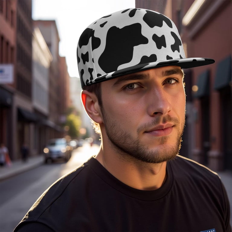 Black and White Cow Print Snapback Hat - Adjustable Flat  display picture 1