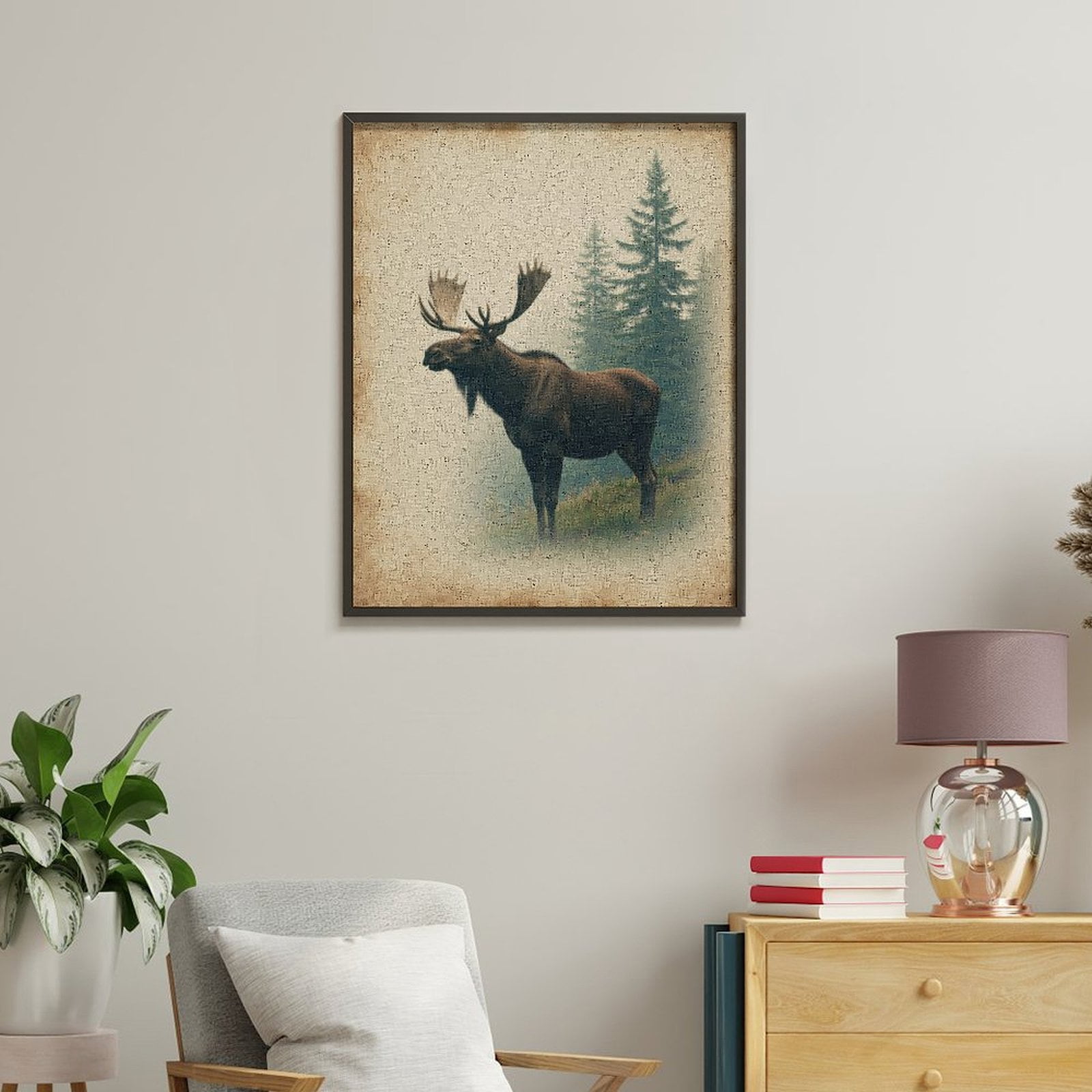 Paint By Numbers Kit for Adults Beginner - DIY Moose In Misty Forest Vintage Canvas Painting Kits for Adults, Frameless Paint By Number for Adults for Home Wall Decor 16x20 Inch