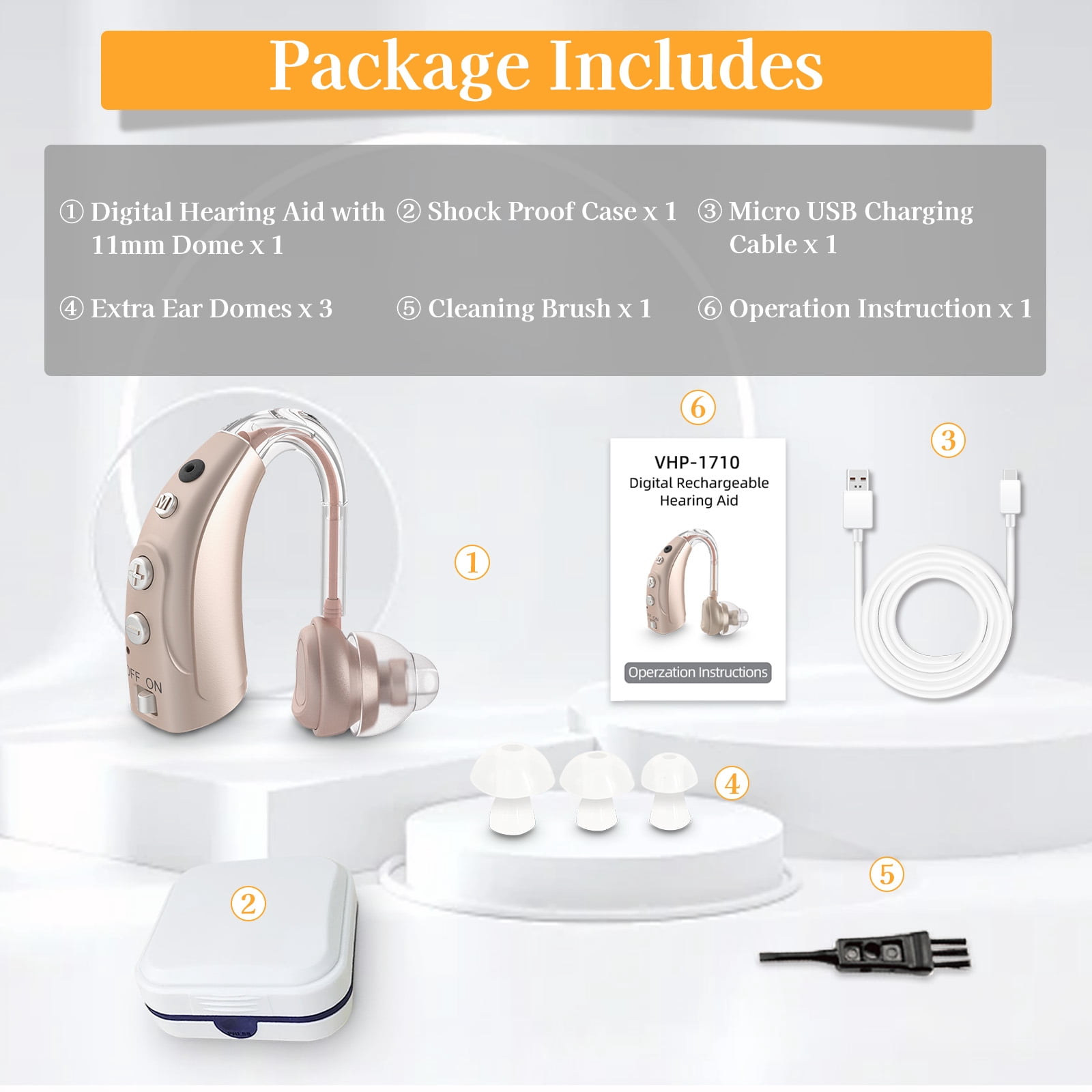 ELCTRTICI Hearing Aids for Seniors, 16-Channel Rechargeable Hearing Aid with Smart Noise Cancelling, 4 Modes & 8 Volume Levels, Single, Beige