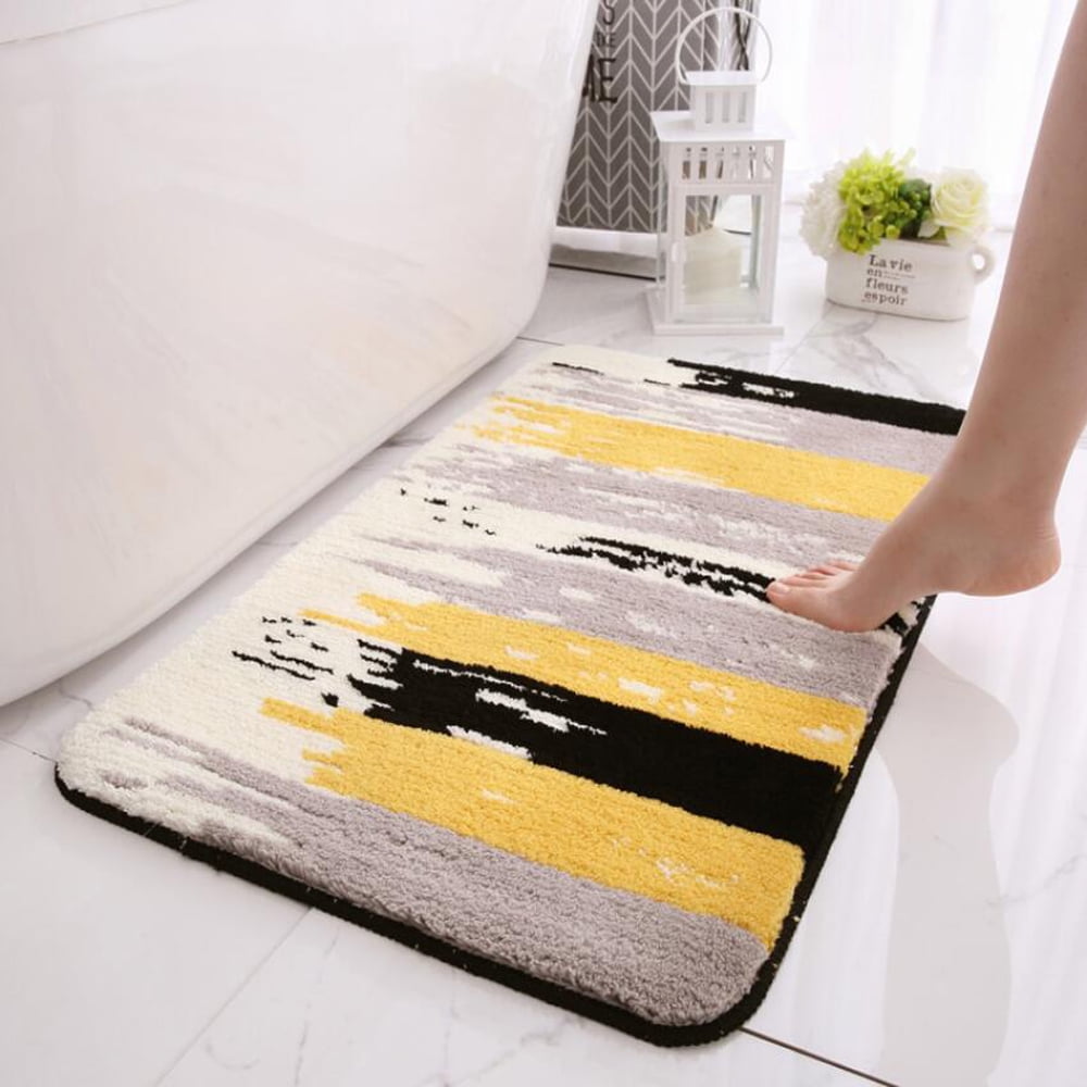 Soft Plush Bathroom Rugs Non-Slip 16" x 24" Fluffy Absorbent Microfiber Yellow Gray Bath Mats Machine Washable
