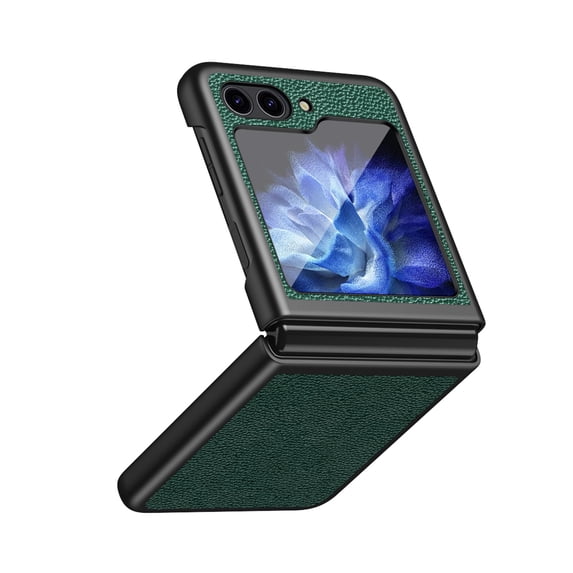 ELEHOLD Leather Case for Samsung Galaxy Z Flip 5 2023,Lychee Texture Leather Full Body Protective Hybrid Shockproof Slim Lightweight All-inclusive Protecition Cover for Samsung Z Flip 5, Green