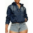 thumbnail image 1 of Lovzfmll Manteau Décontracté pour Femme, Col Rabattu à Manches Longues Sans Capuche Coupe Ample Bleu, G, 1 of 7