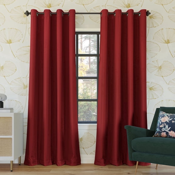 Sun Zero Oslo 2-pack Theater Grade Extreme 100% Blackout Grommet Curtain Panel Pair, 52"W x 95"L, Red