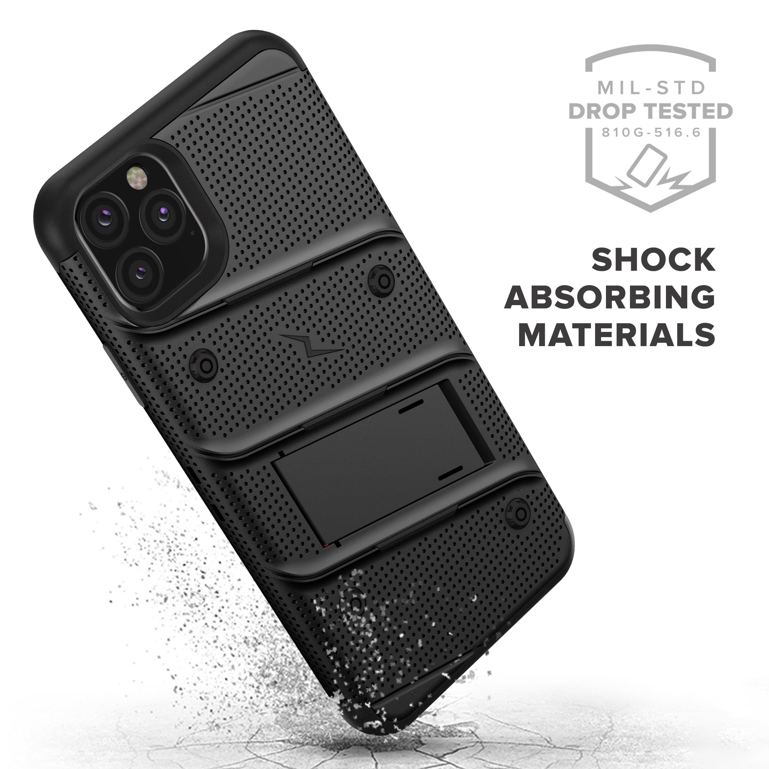 ZIZO BOLT Series iPhone 11 Pro Case - Heavy-duty Military-grade Drop Protection w/ Kickstand Included Belt Clip Holster Tempered Glass Lanyard - Black