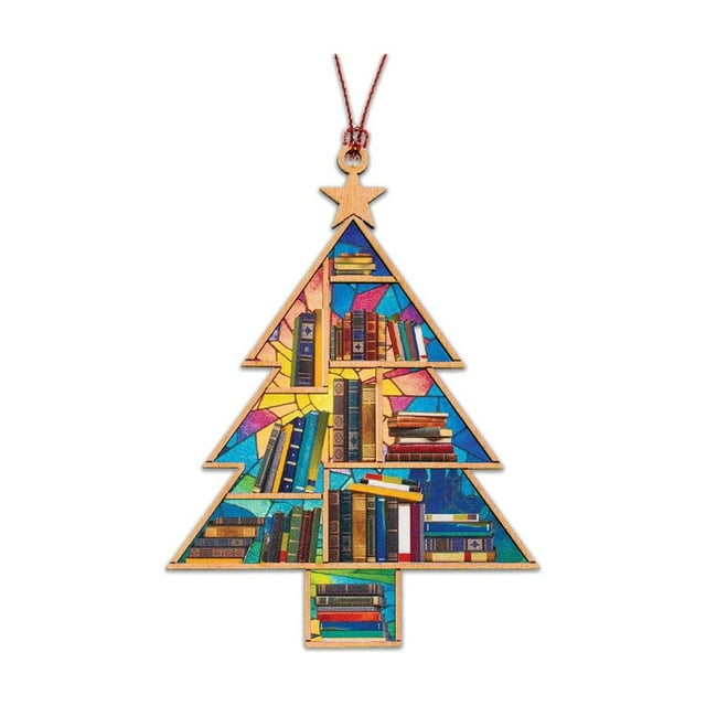 Adorno de Madera para Árbol de Navidad - Regalo de Libro para Árbol de Navidad