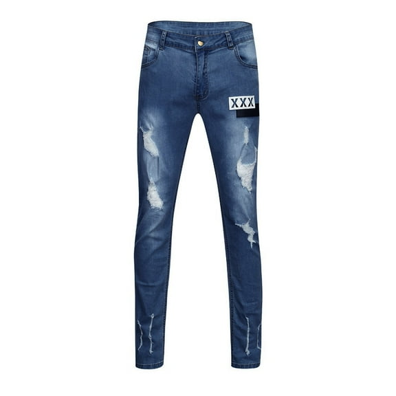 LYXSSBYX Mens Jeans Skinny Fit Straight Men's Fashion Denim Cotton Solid Straight Pocket Trouser Distressed Jeans Pant