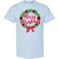 thumbnail image 3 of Inktastic Merry Christmas Wreath with Red Bow and Ornaments T-Shirt, 3 of 5