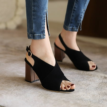 

absuyy Women s Heeled Sandals- Fashion Matte Cloth Casual New Style Summer Sandals #335 Black-4.5