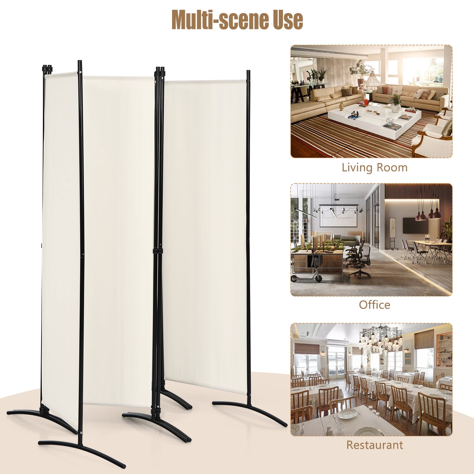 Patiojoy 5.6Ft Tall Folding Room Divider Freestanding 4-Panel Privacy Screen w/Iron Frame White