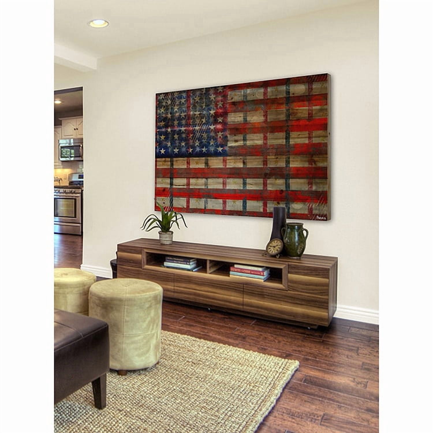 Parvez Michel Inc Parvez Taj - "Striped Flag" Print on Natural Pine Wood