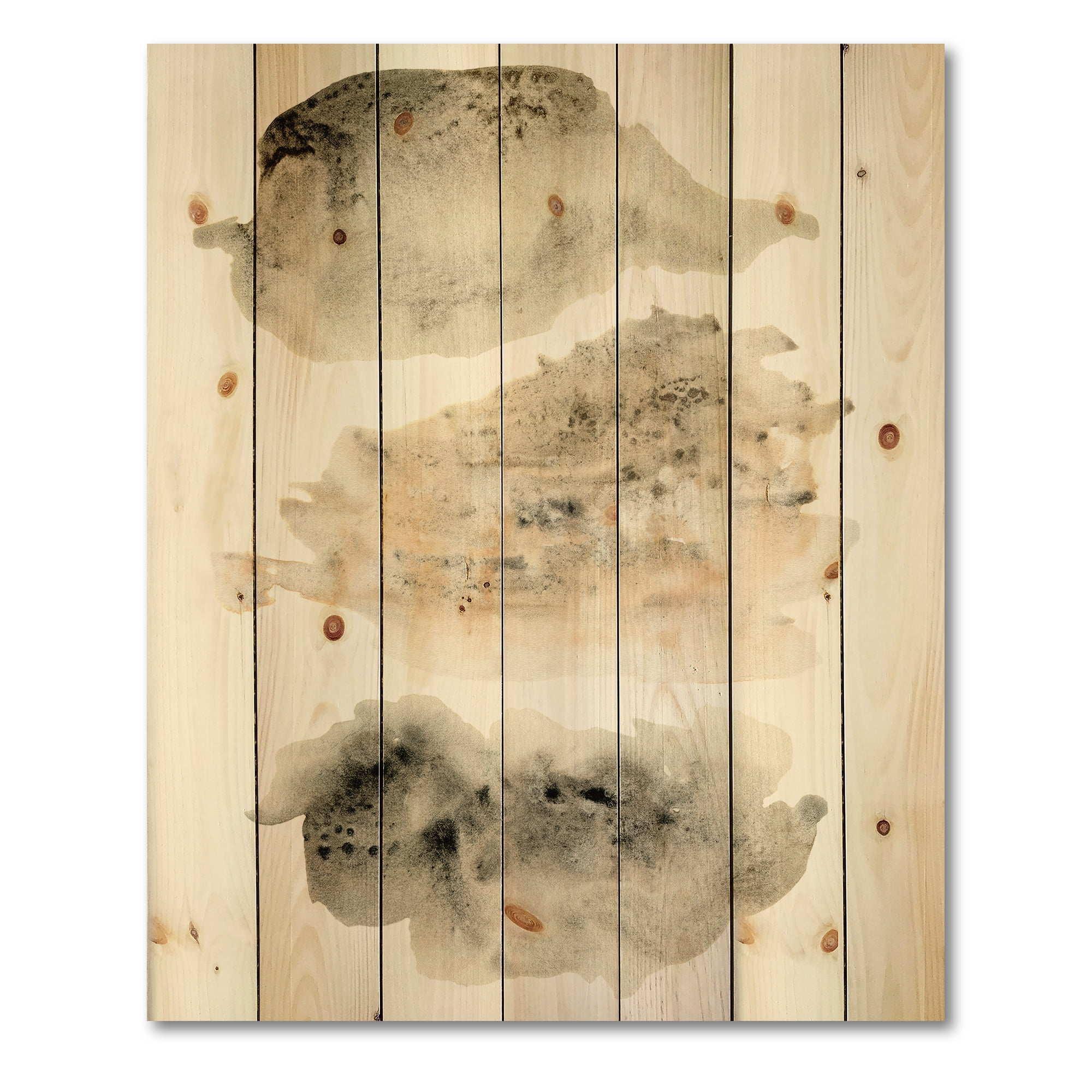 Designart 'Golden Beige and Grey Clouds I' Modern Print on Natural Pine Wood