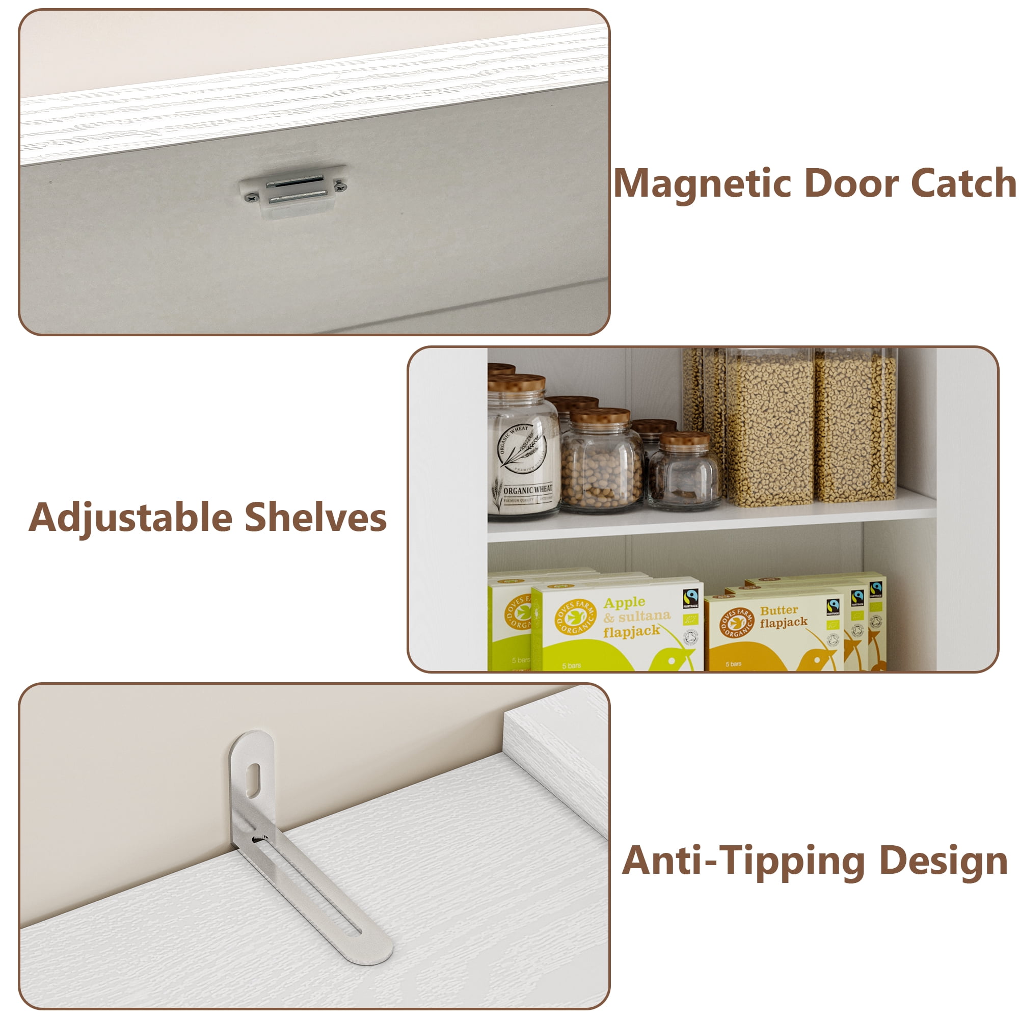 Pantry Organizers and Storage Cabinet, 71'' Barn Door Kitchen Cabinet with Drawers and Adjustable Shelf, Tall Pantry for Kitchen, Dining Room, Living Room. Bathroom and Office