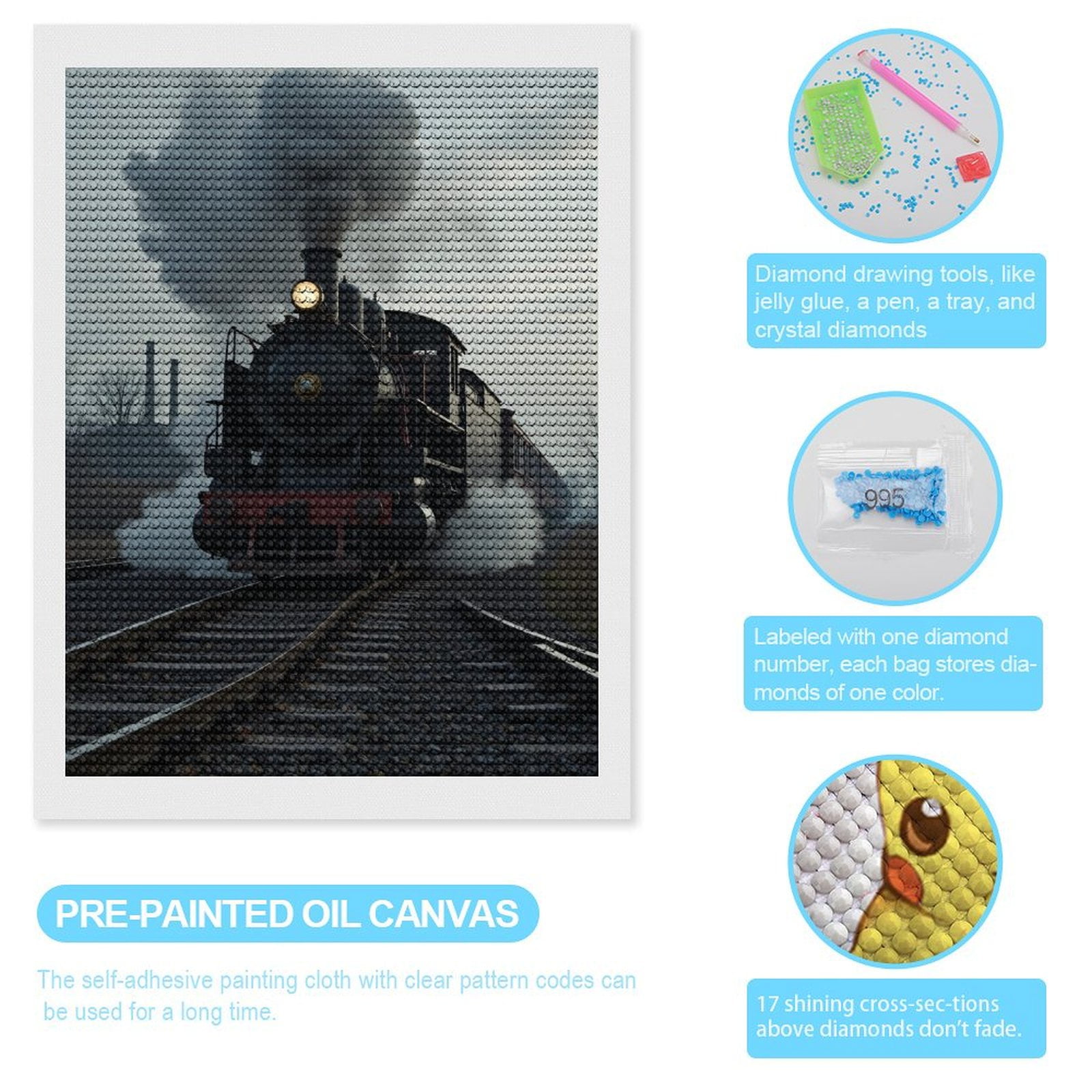 Diamond Art Kits for Adults, Train On Tracks Journey 5D Diamond Painting Kits for Adults Beginners, DIY Full Drill Diamond Painting, Gem Art and Crafts 12x16