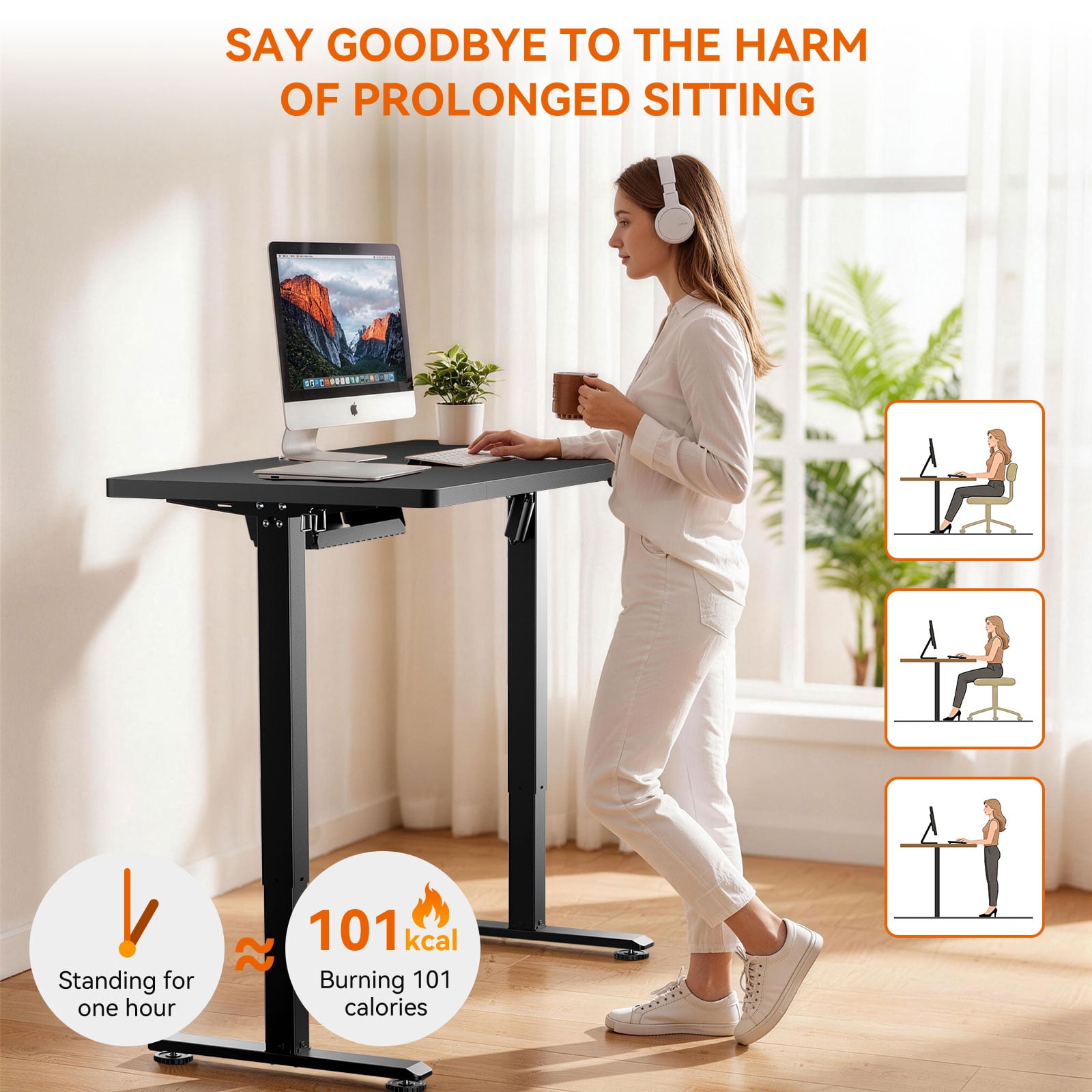 Height Adjustable Electric Standing Desk, 55×24 Inch Sit Stand Desk with 3 Memory Presets, Electric Height Adjustable Home Office Computer Desk, Cable Management Box, 2 Hooks and 5 Cable Ties, Black
