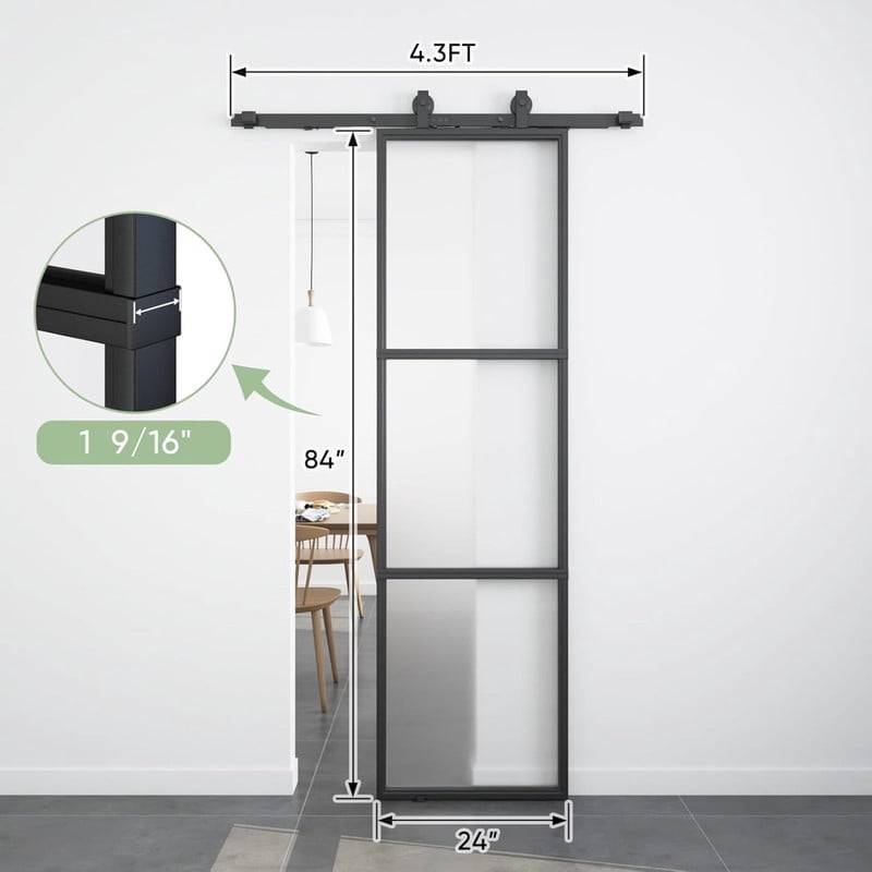 Easy4Home 24"x84" Frosted Glass Sliding Barn Door with Track and Hardware Kit
