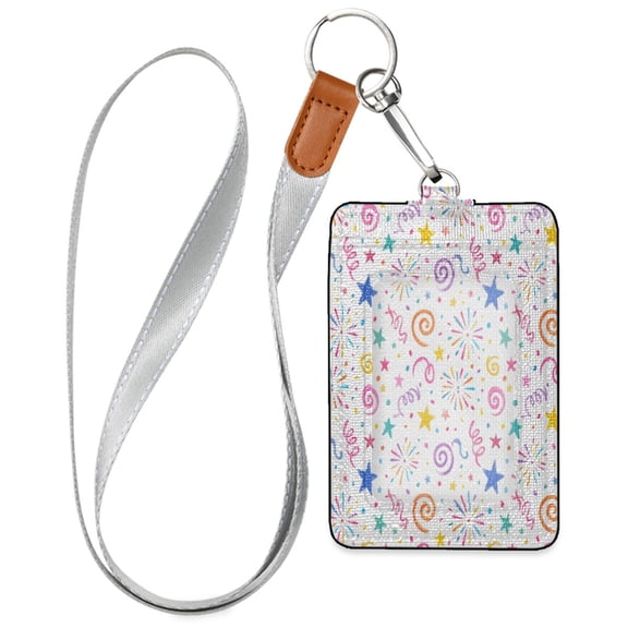 PU Leather Badge Holder Lightweight ID Card Holder with Window Pocket Multicolor Spiral Patterns
