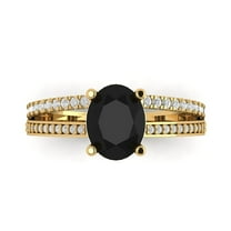 2.32 ct Oval Cut Natural Onyx Solitaire with Simulated Diamond Accents 18K Yellow Gold Womens Engagement Ring