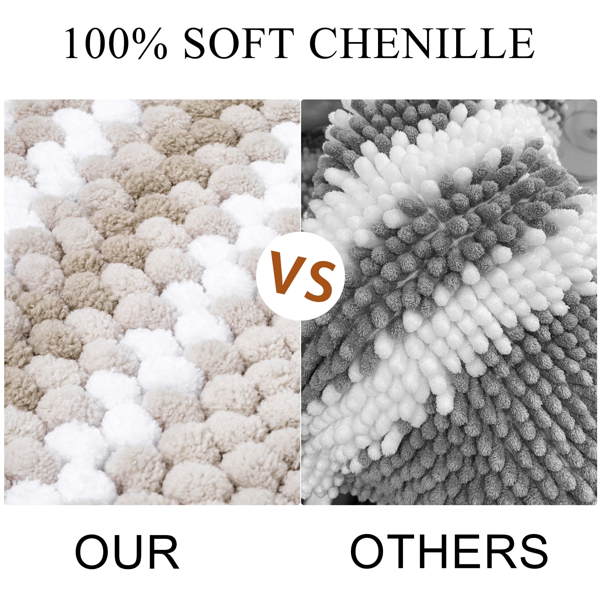 REGALWOVEN Chenille Bathroom Rug Set of 2 Extra Soft Fluffy, Striped Bath Mat Shaggy Rugs Absorbent Bone 17"x24"