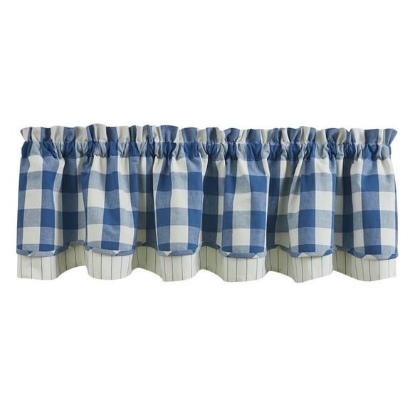 Park Designs Buffalo Check Lined Layered China Blue Valance 16"L