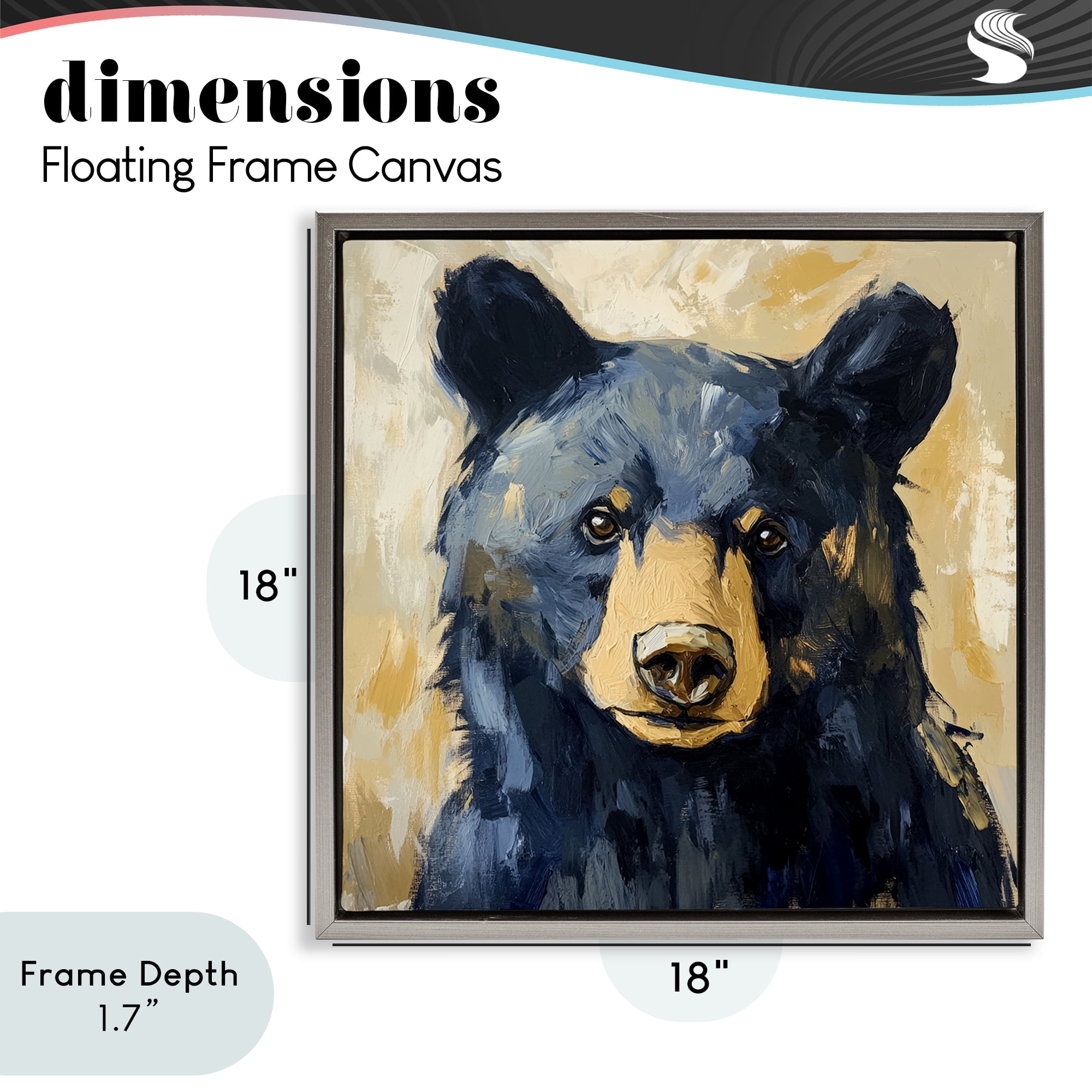 Stupell Industries Big Bear with Brushstrokes Gray Framed Floater Canvas Wall Art, design by Petal Prints Design