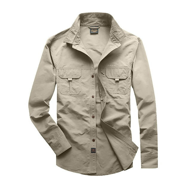 XDZJLR Men Shirts Fishing Long Sleeve Travel Work Summer Button Down Shirts for Men