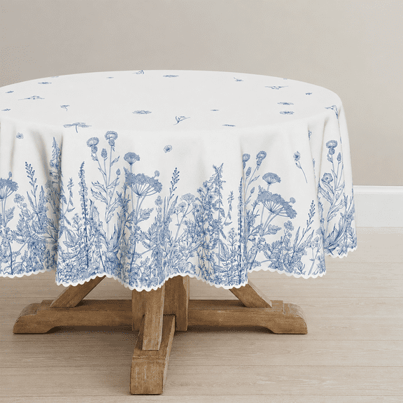 Verolix Round Tablecloth 70 Inch, Blue Floral Table Cover Polyester Waterproof Washable Table Cloth for Dining Table Kitchen Indoor Outdoor Decor