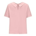 thumbnail image 5 of AKEGAMN With Pockets Breathable Cotton Linen Loose Large Size Slimming Lapel Shirt Short Sleeve Top, Pink XXL, Size S-XXL, 5 of 5