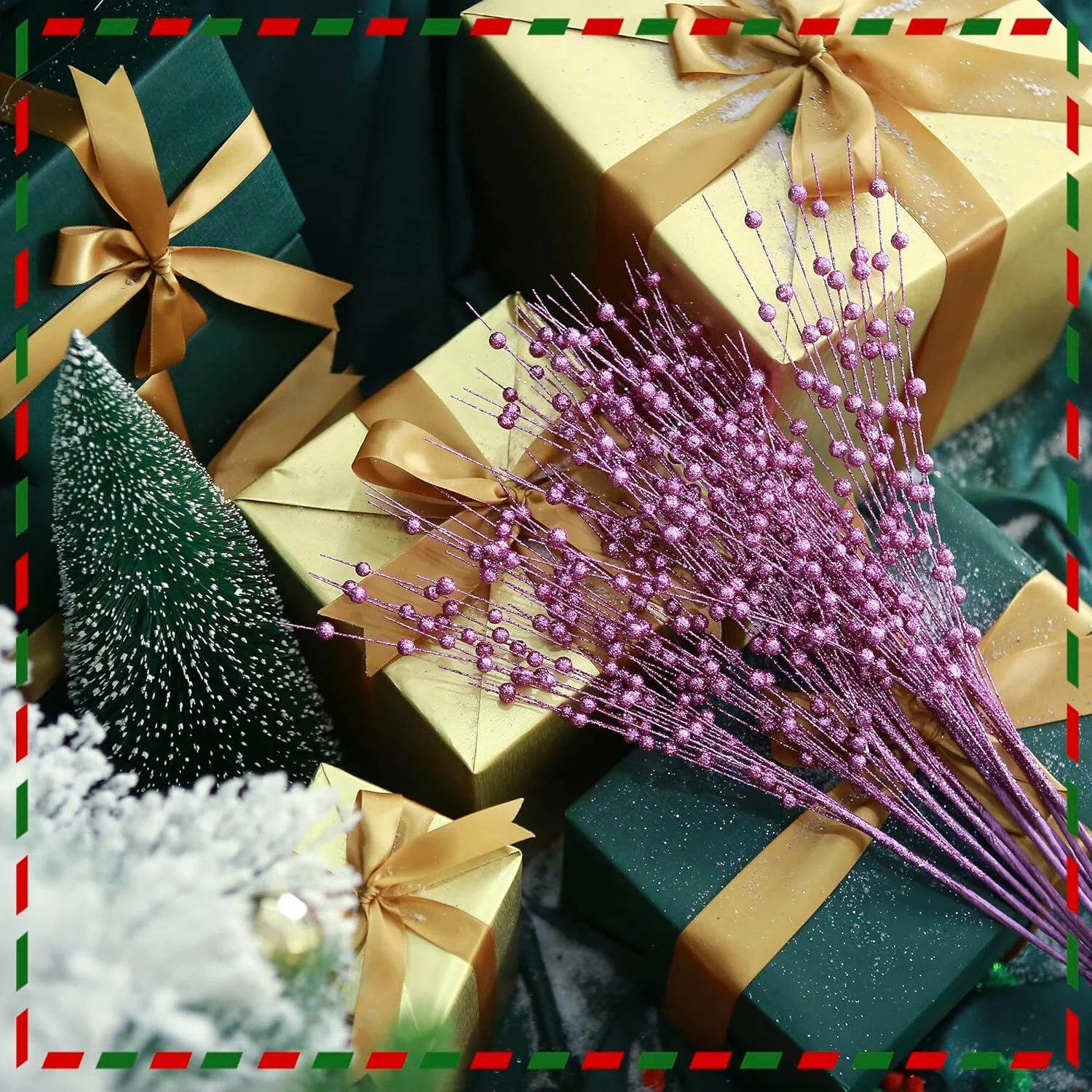 30 Pack Christmas Tree Berry Stem, Decorative Bead Sticks, Glittery Twigs, Picks, Branches for Christmas Tree, Small Vase, Holiday, Wedding, Party (17 Inches, Purple)