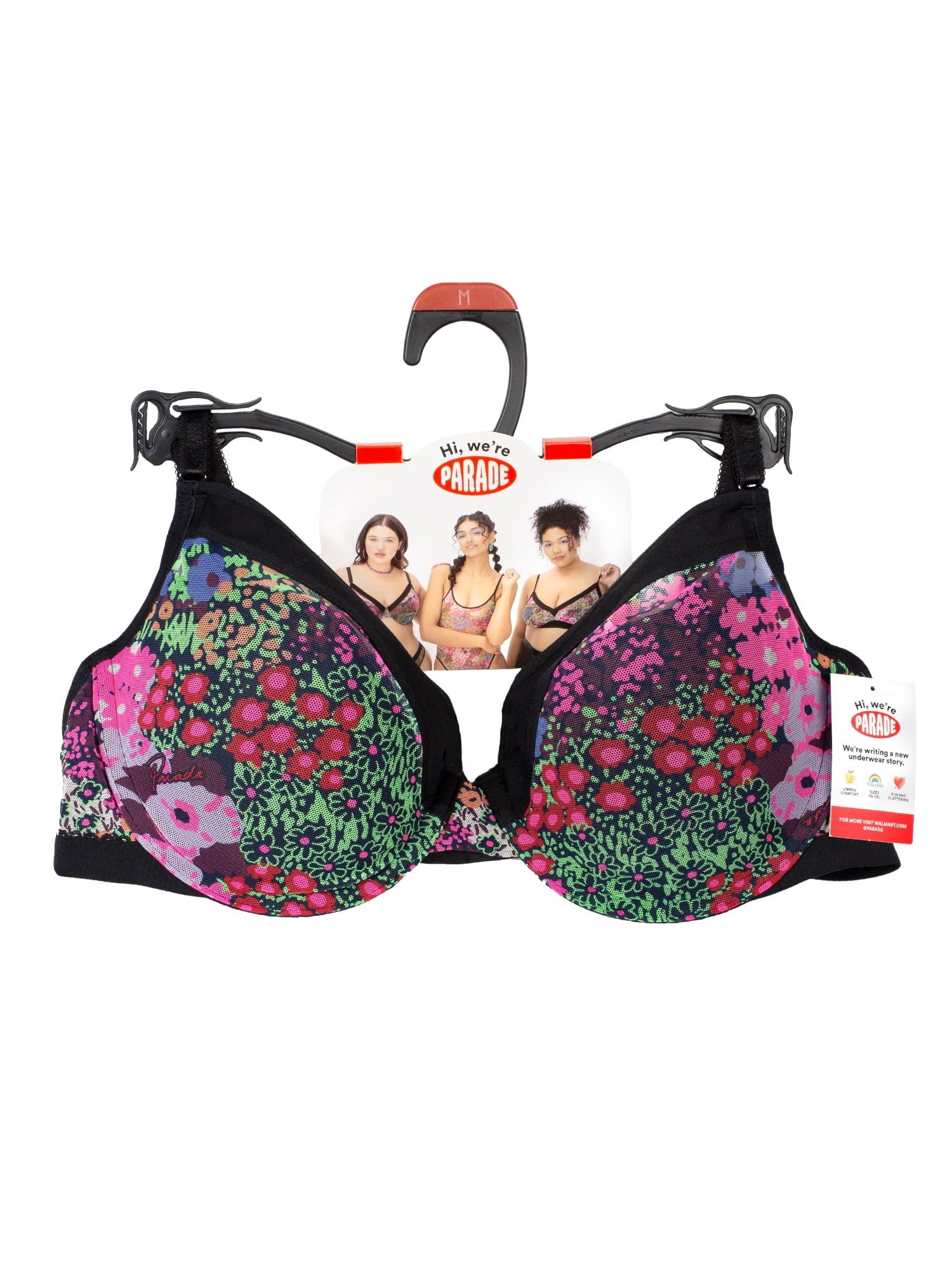 Parade Mesh Floral Print Underwire Demi Bra, Sizes XS to 3XL