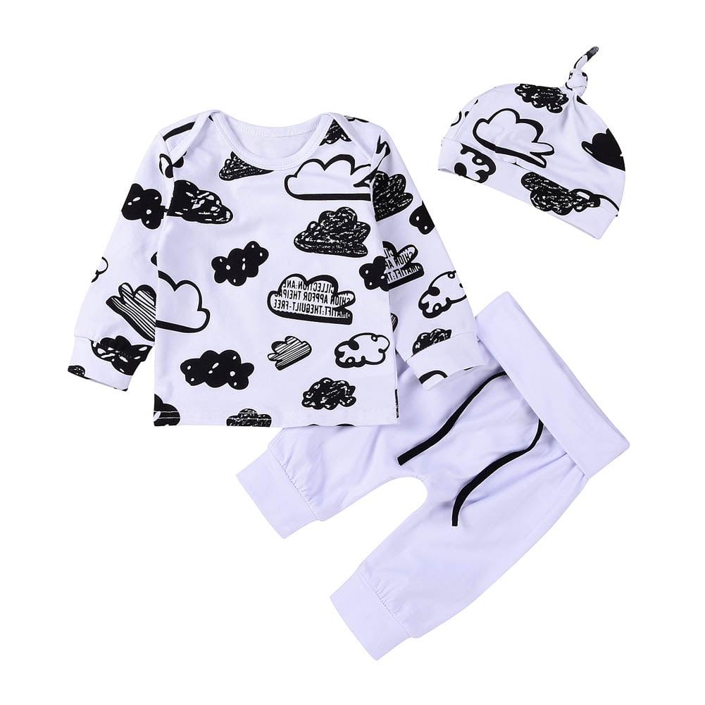 Newborn Infant Baby Girl Boy Cloud Print T Shirt Tops+Pants Outfits Clothes Sets