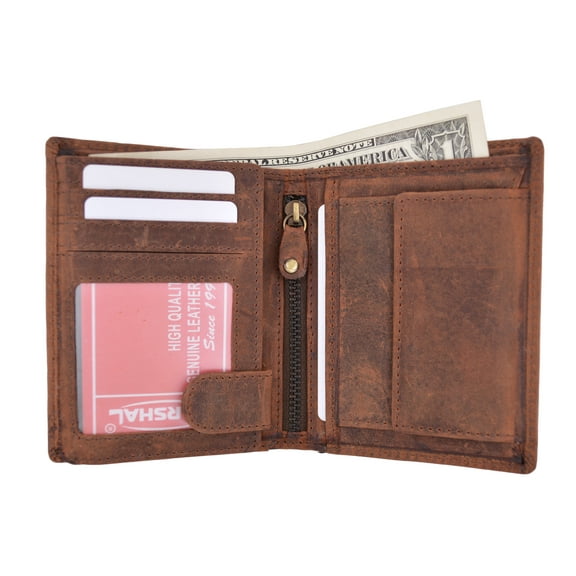 Vintage Look Genuine Leather RFID Blocking European Style Bifold Trifold Wallet with ID Window RFID518HTC
