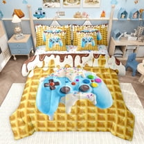 Feelyou Blue Game Console Twin Bedding Sets 7-Piece, Ice Cream Donut Bedding Comforter Set