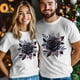 thumbnail image 3 of Camisetas casuales de manga corta con estampado de flores negras en acuarela para hombre. Camisetas gráficas., 3 of 8