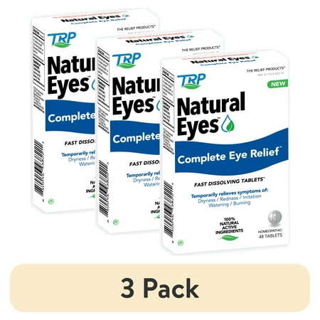 (3 pack) Natural Eyes, Complete Eye Relief, Fast Dissolving Tablets, Dryness, Redness, Irritation, Watering and Burning, 48 Count