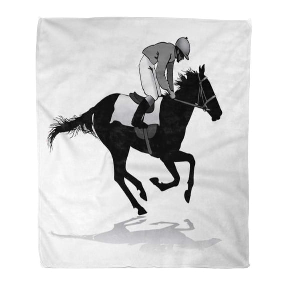 ASHLEIGH Flannel Throw Blanket Action Jockey Riding on Horseback Horse Racing Competition Silhouette Soft for Bed Sofa and Couch 58x80 Inches