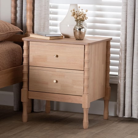 Baxton Studio Laurent Mid-Century Nightstand, 2-Drawer, Beech Brown
