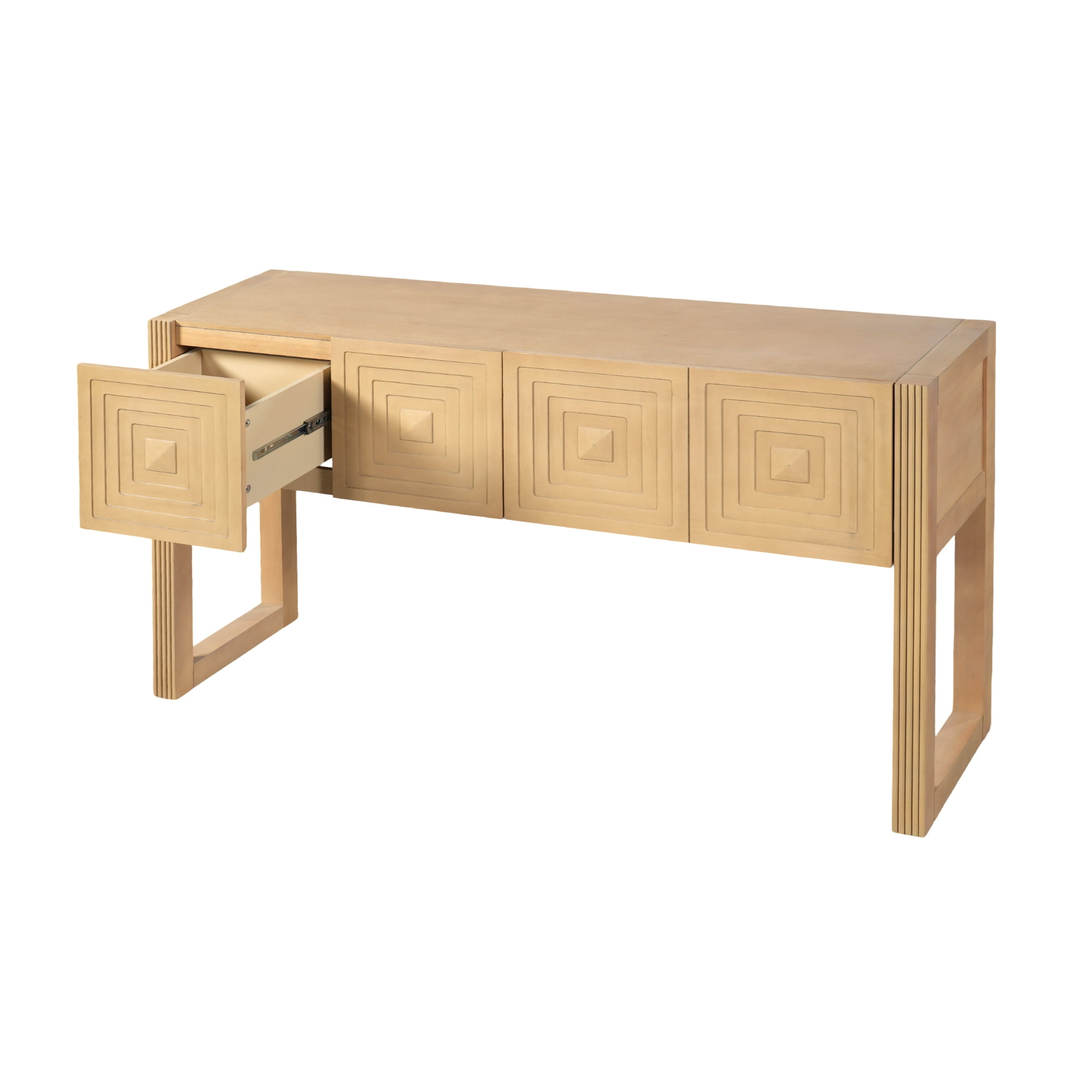Euroco 54.9" Console Table with 3 Soft-Close Drawers, Fluted Entryway Table with Solid Wood Frame, Narrow Long Sofa Table for Living Room, Hallway, Entryway,Light Brown