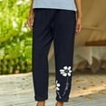 thumbnail image 2 of Jewelreauty Linen Pants Women Summer Casual Elastic Waist Straight Leg Floral Print Pants with Pockets, 2 of 9