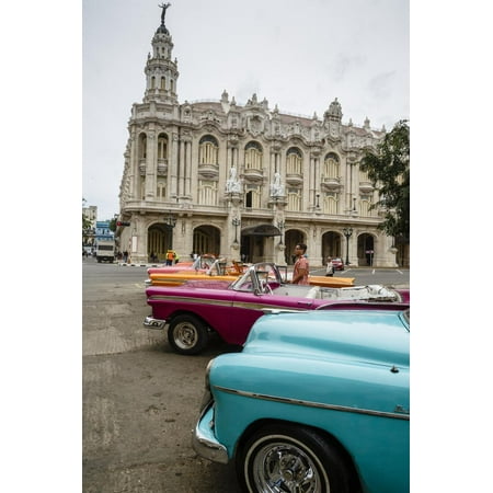 Vintage American Cars Parked Outside the Gran Teatro (Grand Theater), Havana, Cuba Print Wall Art By Yadid (Best Way To Protect Car Parked Outside)
